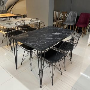 Siyah Mermer Desenli Sabit Masa Takımı