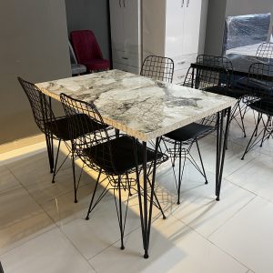 Beyaz Mermer Desenli Sabit Masa Takımı