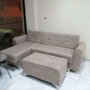 Puflu Açılabilir L Koltuk (Krem)