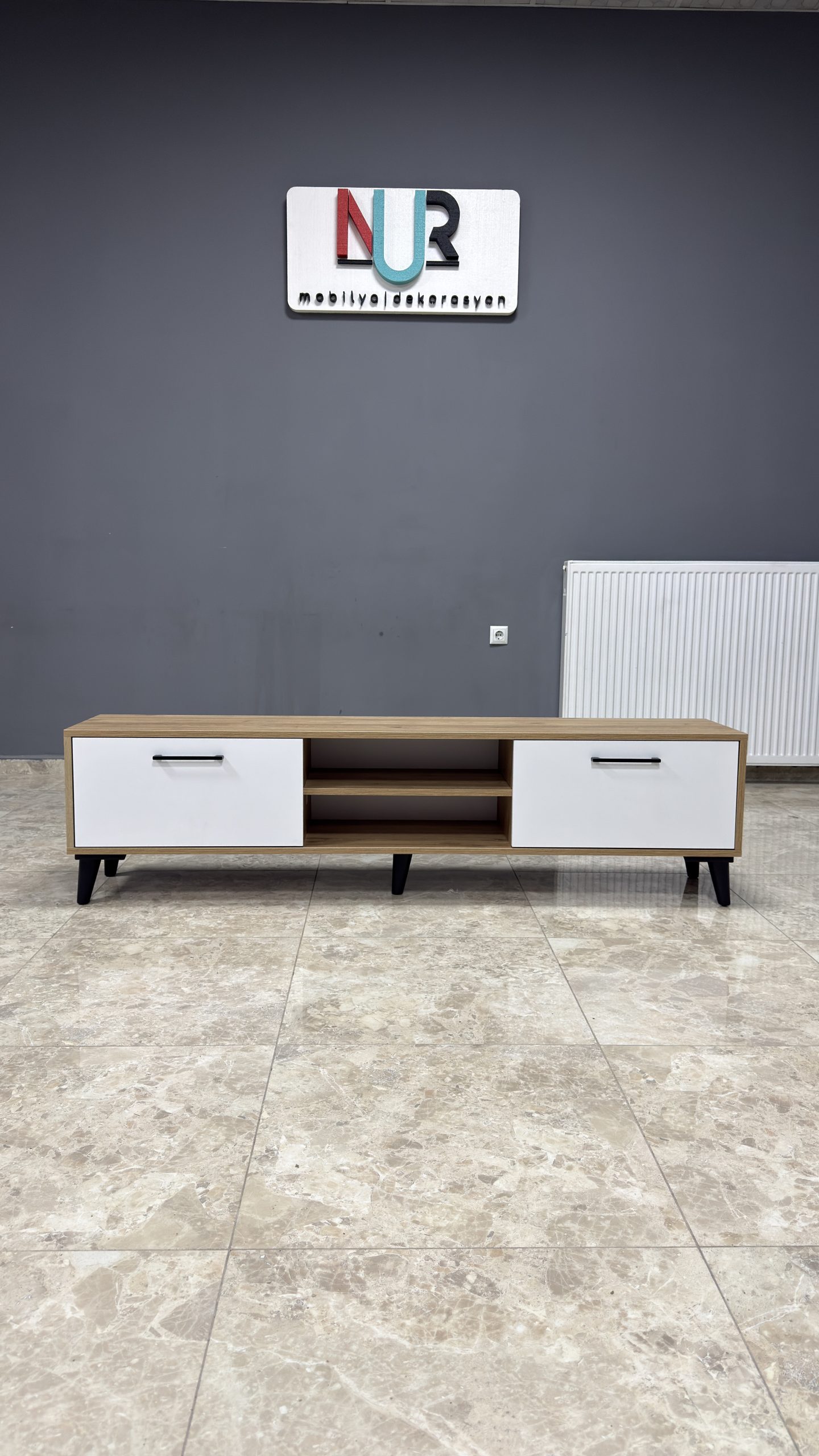 180'lik TV Sehpası - Sepet Beyaz