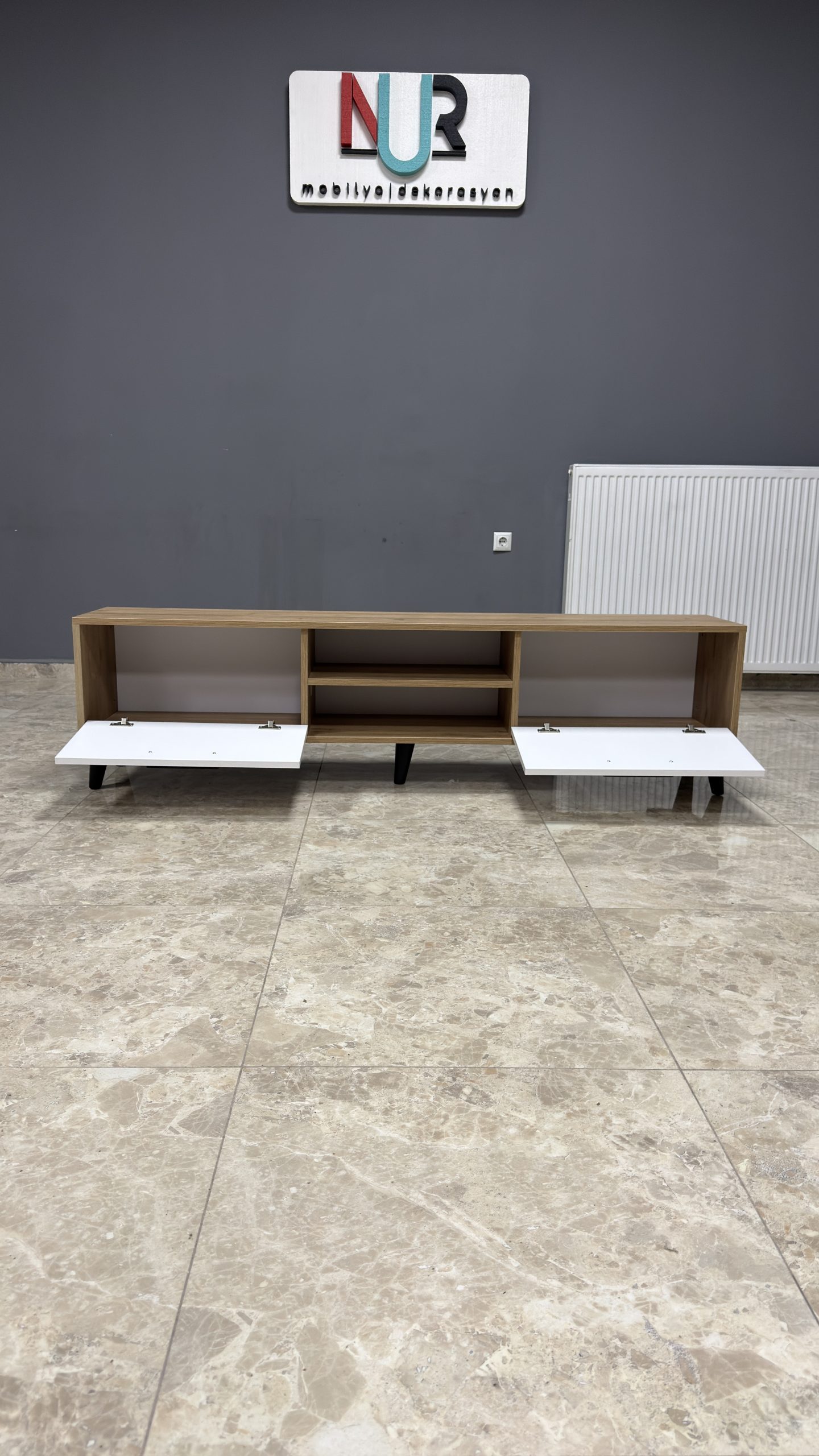 180'lik TV Sehpası - Sepet Beyaz