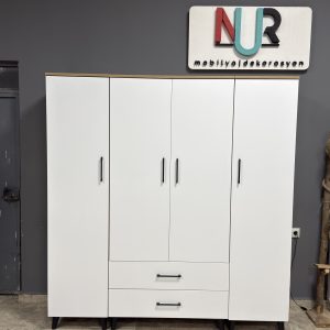 180'lik 4 Kapaklı Modüler Gardırop - Sepet Beyaz