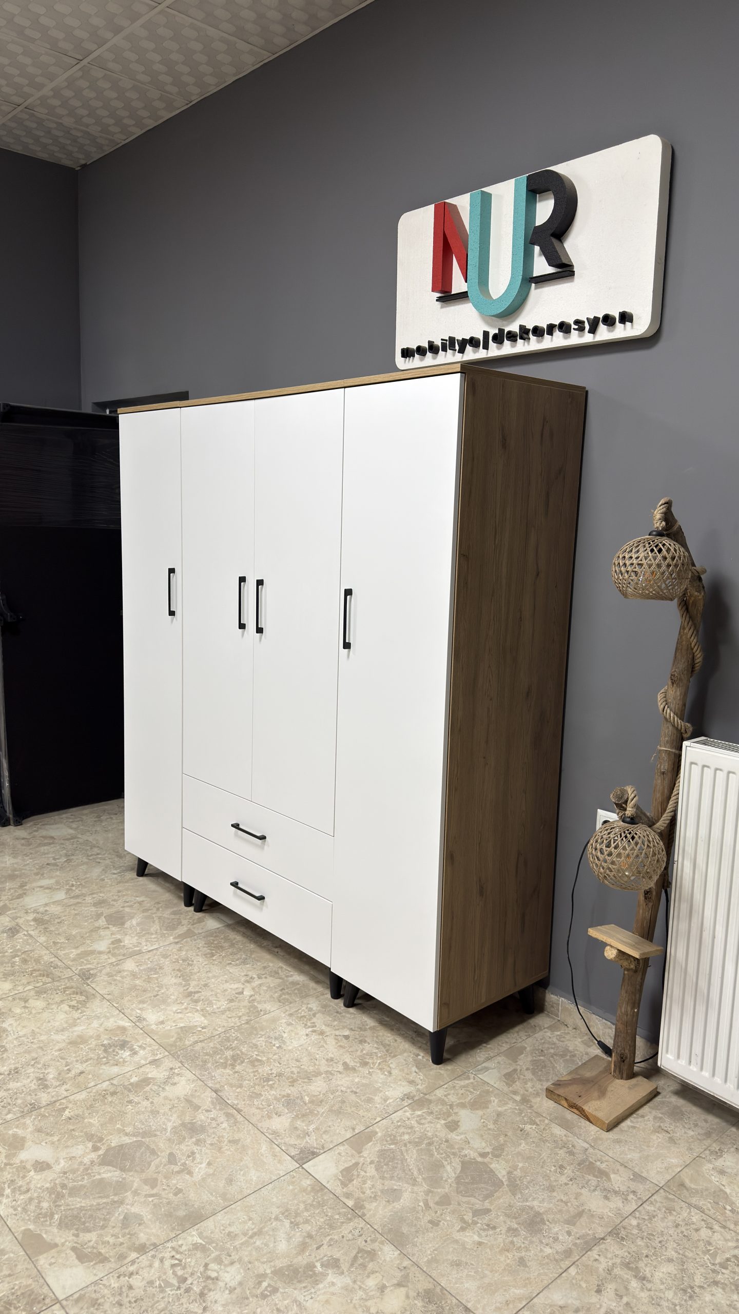 180'lik 4 Kapaklı Modüler Gardırop - Sepet Beyaz