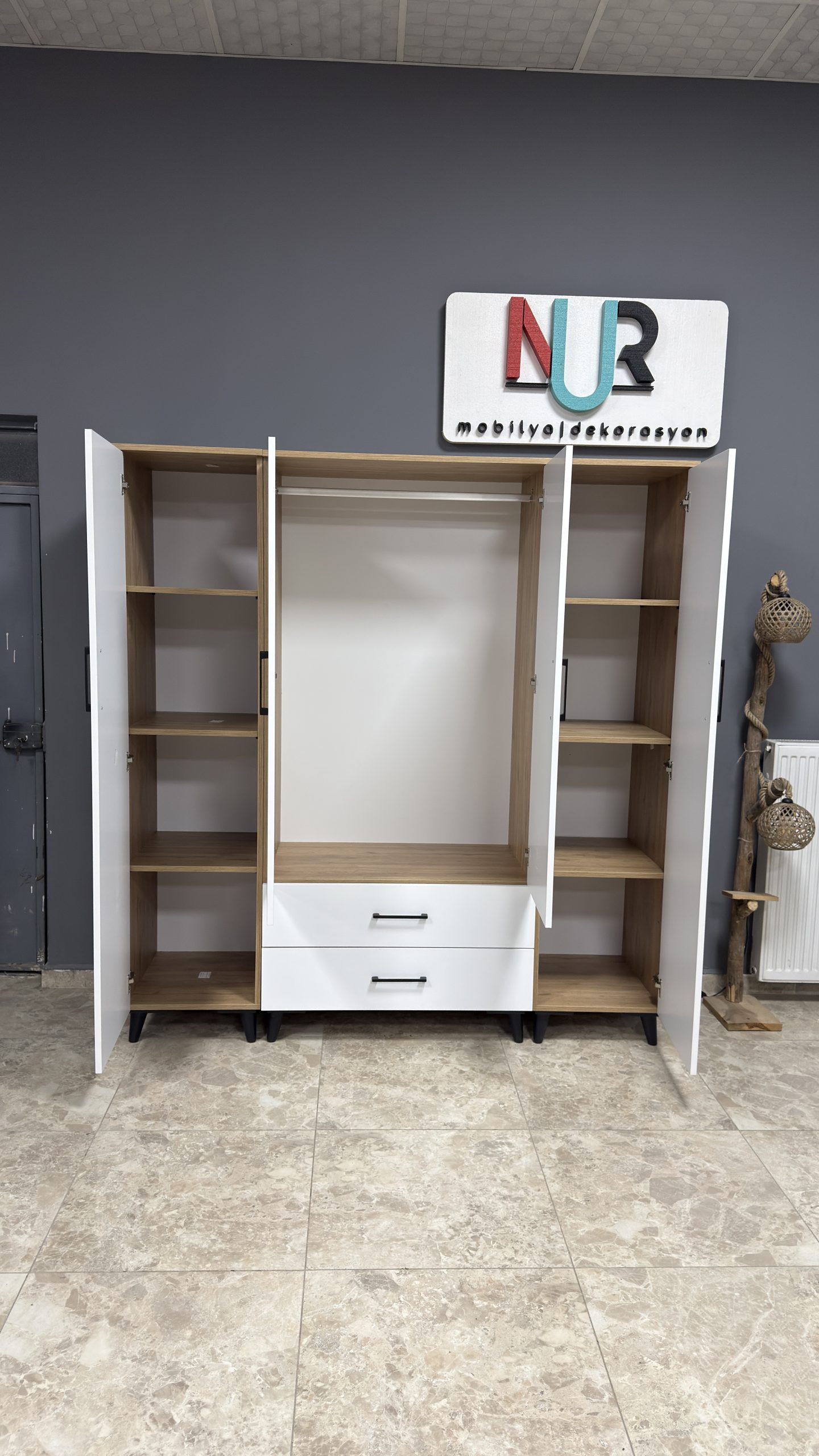 180'lik 4 Kapaklı Modüler Gardırop - Sepet Beyaz