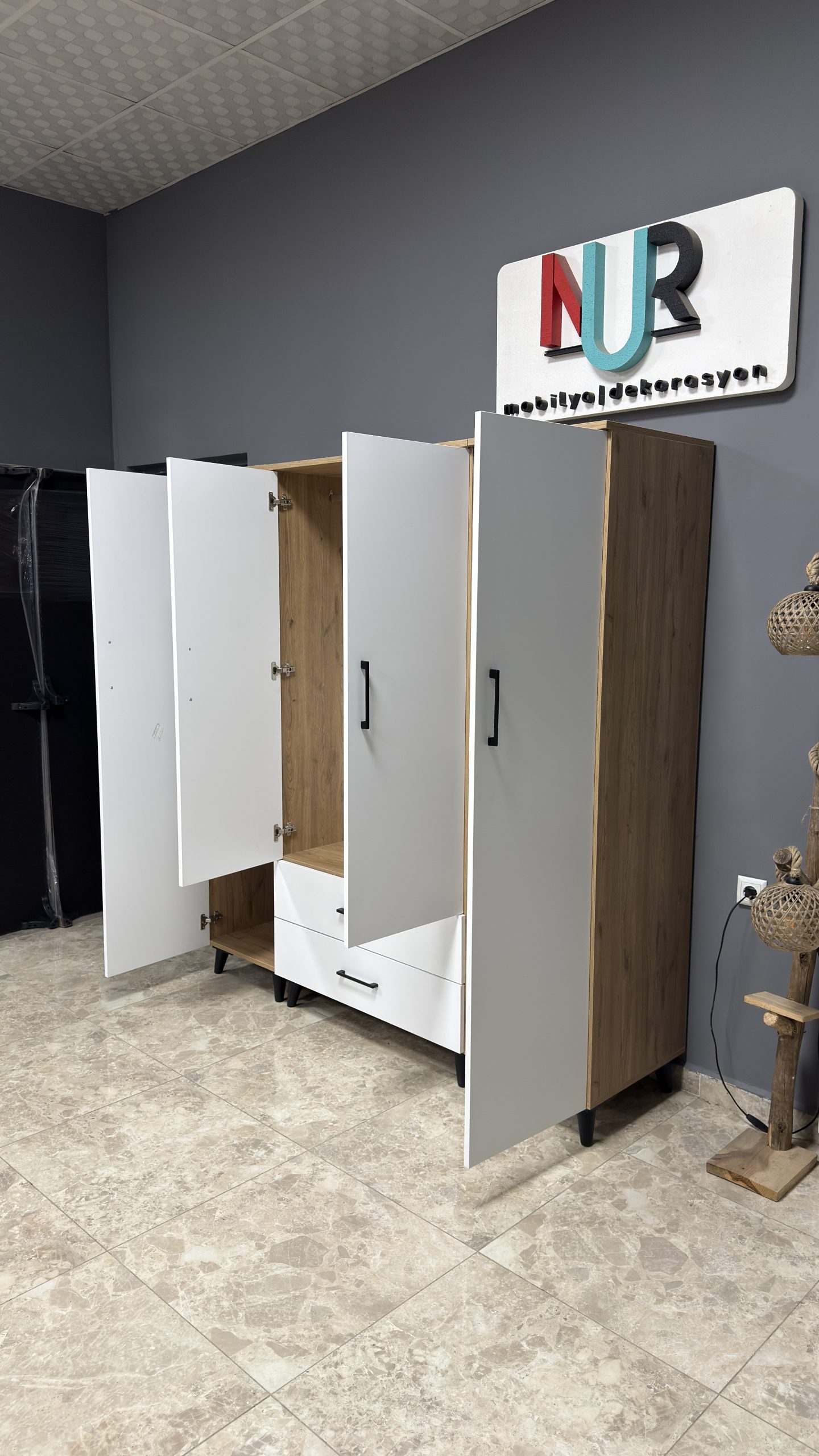 180'lik 4 Kapaklı Modüler Gardırop - Sepet Beyaz