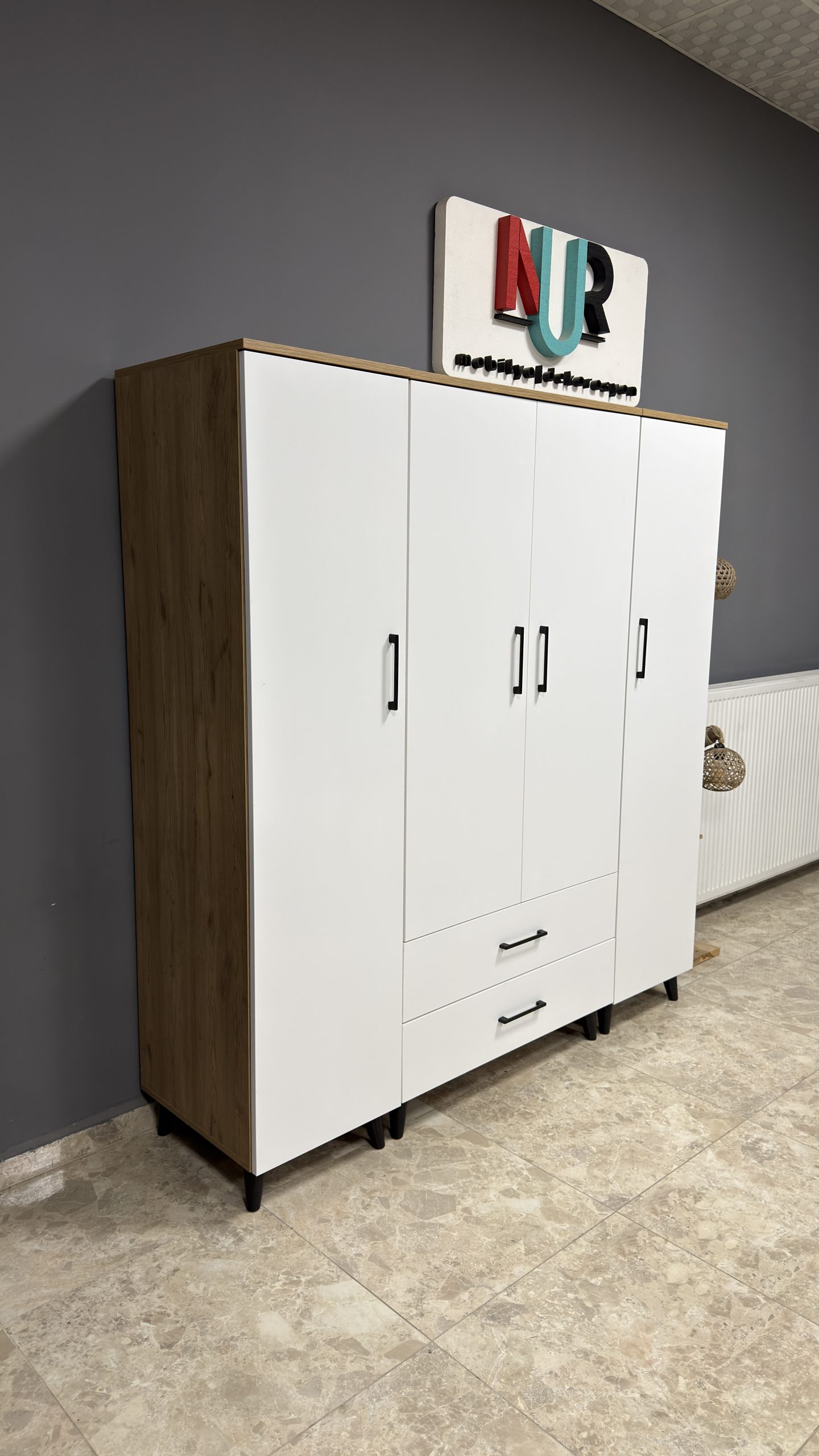 180'lik 4 Kapaklı Modüler Gardırop - Sepet Beyaz