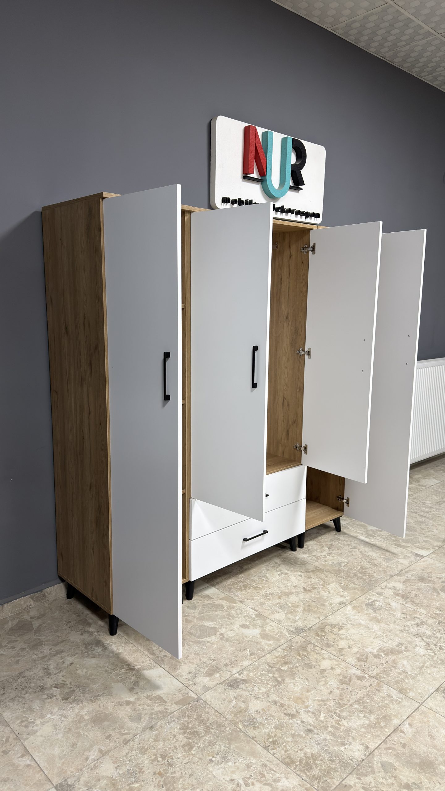 180'lik 4 Kapaklı Modüler Gardırop - Sepet Beyaz