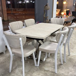 Açılabilir Traverten X Masa Takımı - Krem Elma Sandalye