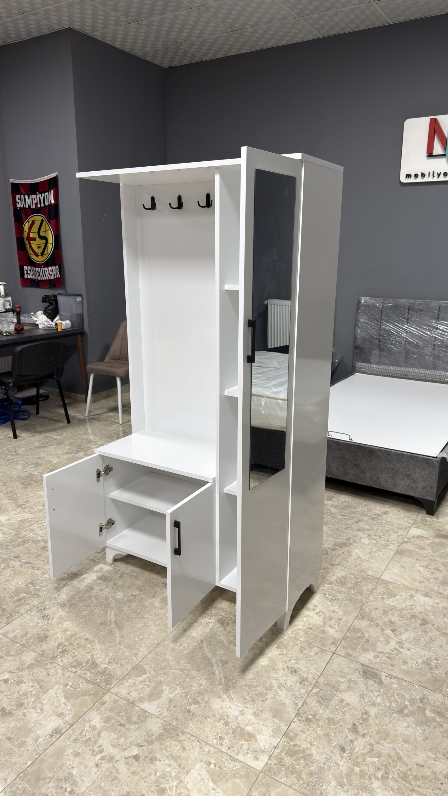100 cm Aynalı Kapaklı Portmanto